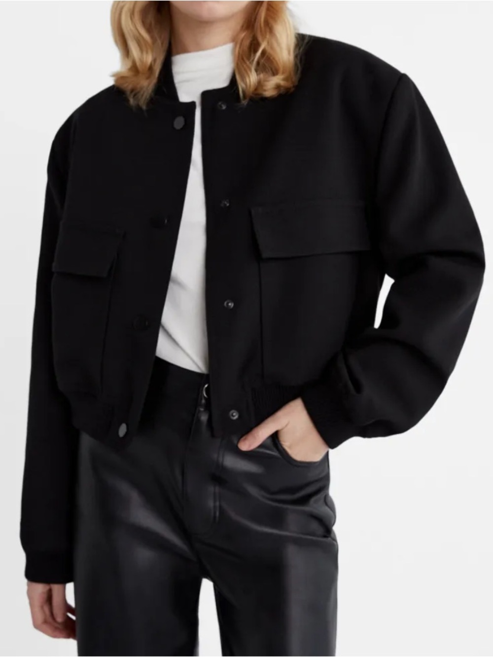Zara Black Cropped Bomber Jacket with Shoulder Pads